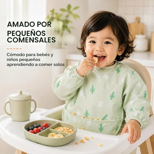 Vista 5 de ANGORA BRANDS Babero de silicona para bebés y bebés, 100% impermeable de grado alimenticio con bolsillo profundo para atrapar alimentos, ajustable