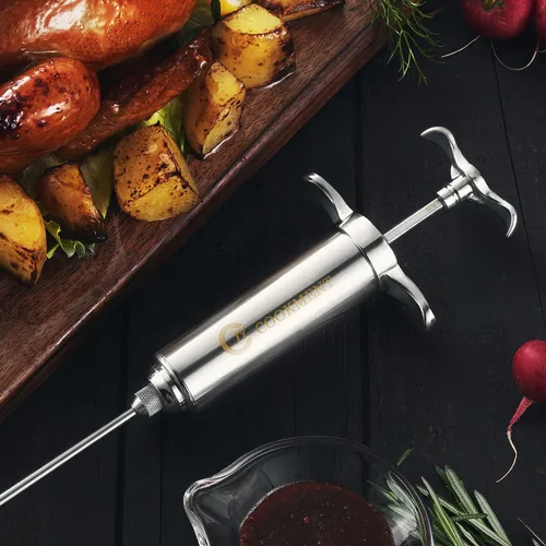 Vista 7 de JY COOKMENT Jeringa inyectora de carne 2-oz Barril sabor adobo de acero inoxidable 304 con 3 agujas profesionales 2 cepillos de limpieza y 4 anillos