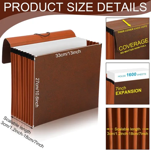 Vista 2 de PerKoop Carpeta de archivos expansible con solapa de 7 pulgadas con cierre de cordón elástico, organizador de documentos resistente, 10 ranuras, 1