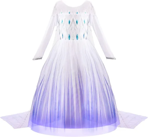 Vista 2 de JerrisApparel Disfraz de princesa para niña, vestido de fiesta de nieve, disfraz de Halloween o cosplay