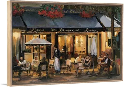 Vista 8 de CANVAS ON DEMAND La Brasserie Lienzo de Arte Mural Enmarcado Flotante Negro por Marilyn Hageman, Tradicional, Decoración del Hogar, Escena