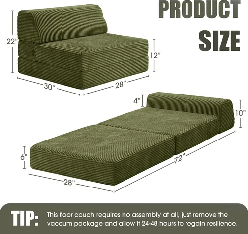 Vista 2 de Kasunpul sofá cama plegable con cojín, sofá cama de espuma viscoelástica plegable, silla cama convertible con funda lavable, sofá futón para piso