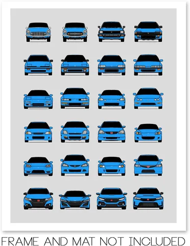 Vista 2 de Custom Car Posters Póster hecho a mano compatible con Honda Evolution Print Wall Art Décor Best Honda Generations - Azul brillante, impresión