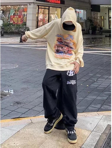 Vista 4 de American Vintage Denim Pantalones ins Moda Europea y Americana Hiphop Fried Street Jeans Pantalones de pierna ancha para hombre