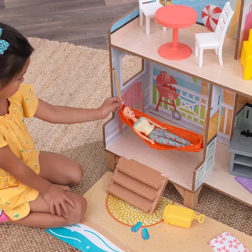 Vista 3 de KidKraft Ferris Wheel Fun Beach House - Casa de muñecas de madera con 19 accesorios y EZ Kraft Assembly™, regalo para mayores de 3 años