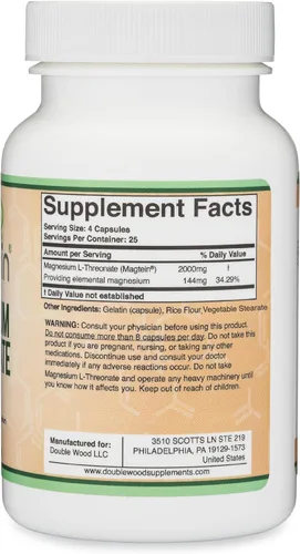 Vista 6 de Cápsulas de magnesio L threonate, suplemento de alta absorción, forma biodisponible, 0.7 oz, 100 cápsulas