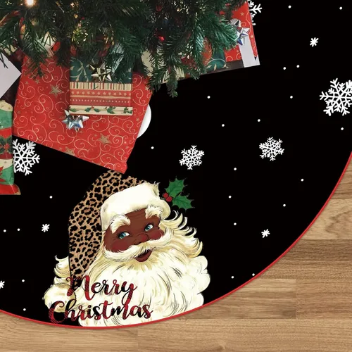 Vista 9 de Falda de árbol de Navidad rojo y verde negro Papá Noel afroamericano de 24 pulgadas, falda de árbol de invierno de Navidad para decoración