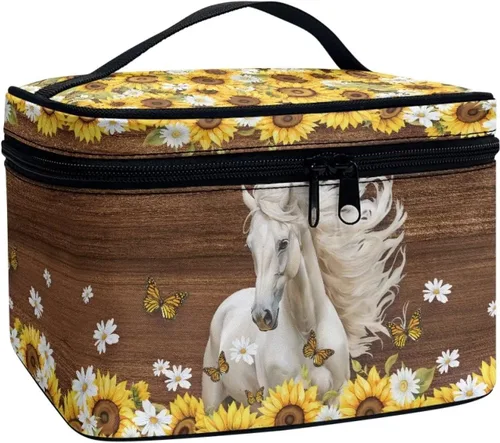 Vista 34 de doginthehole Bolsa de maquillaje, bolsa de cosméticos de viaje, bolsa de aseo portátil grande, organizador de accesorios para mujeres y niñas