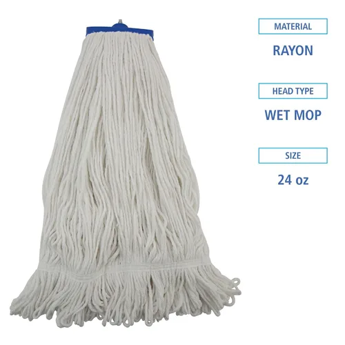 Vista 2 de Boardwalk BWK824R Cabeza de fregona de fibra de rayón plana de 24 oz. - Blanco (12/caja)