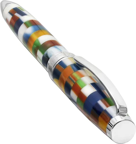 Vista 4 de Xezo Urbanite II Twist Action - Bolígrafo de punta media. Acrílico a cuadros multicolor Jazzy sobre latón. Cromado. Hecho a mano, edición limitada