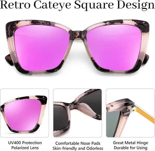 Vista 5 de FEISEDY Gafas de sol polarizadas de moda para mujer, gafas de sol cuadradas retro para mujer con ojo de gato B4134
