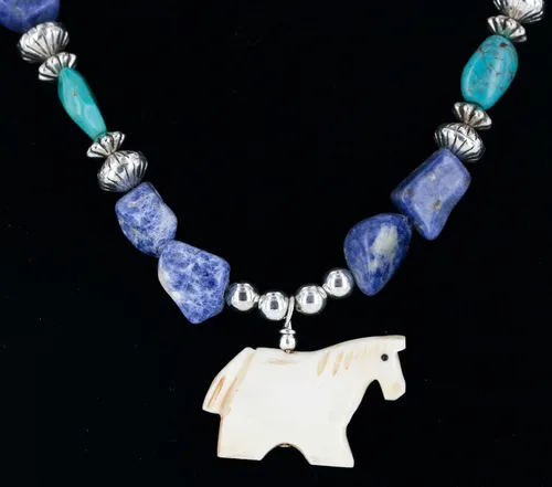 Vista 3 de $270Tag Collar Nativo de Plata Navajo Alabastro Lapislázuli Turquesa 25242 Hecho por Loma Siiva, Metal Piedra, turquesa estabilizada