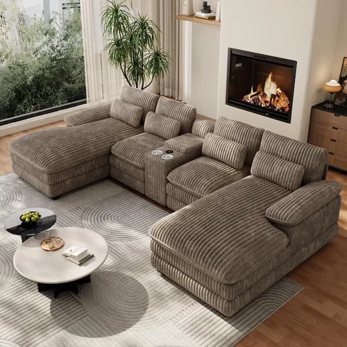 Vista 21 de Sofá nube en forma de U de 130 pulgadas con casa para gatos, sofá modular de gran tamaño para sala de estar, cómodo sofá grande de chenilla, juego