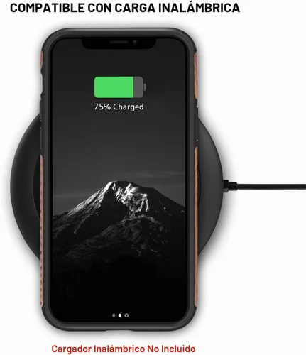 Vista 6 de TENDLIN Compatible con iPhone 11 Funda de grano de madera con textura de fibra de carbono, diseño híbrido de cuero, color negro