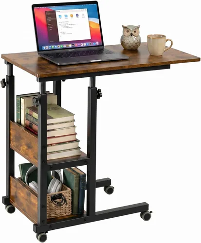 Vista 12 de Hadulcet Mesa C Ajustable con Estación de Carga, Escritorio Inclinable Mesa Auxiliar en Forma de C para Sofá, Soporte sobre Cama con Ruedas