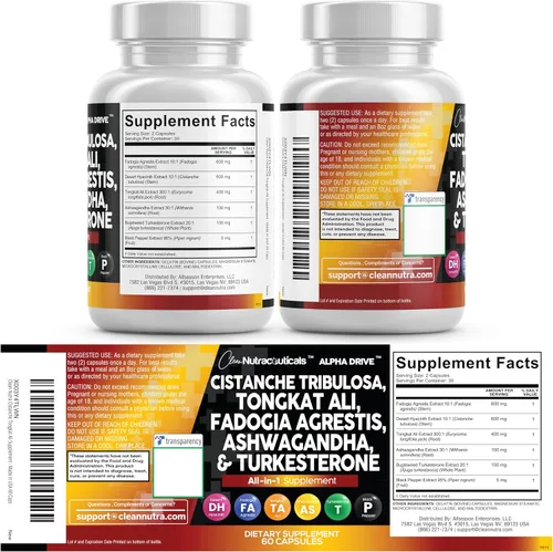 Vista 5 de Cistanche Fadogia Agrestis Tongkat Ali Suplemento para hombres – Cápsulas de turkesterona Ashwagandha con pimienta negra Energy Vitality