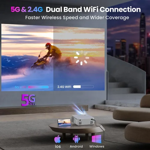 Vista 3 de FANGOR Proyector HD 1080P, proyectores WiFi Bluetooth, pantalla de proyección máxima de 230 pulgadas, proyector portátil de cine en casa