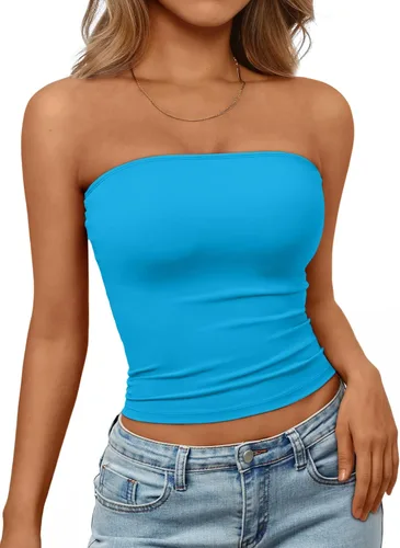 Vista 32 de Trendy Queen Top corto bandeau sin tirantes para mujer Blanco