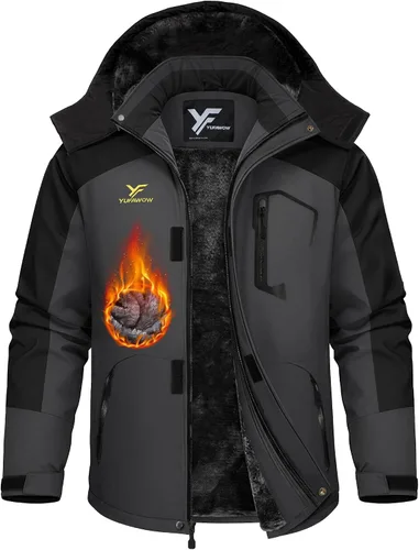 Vista 15 de Chaqueta de invierno para hombre, abrigo de trabajo, cortavientos impermeable, softshell pesado, térmica aislante, resistente al calor, para esquí