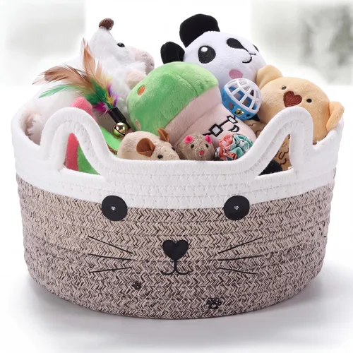 Vista 22 de Zopeal Cesta de almacenamiento tejida para gatos, organizador tejido con orejas, juguete decorativo de Navidad para mascotas, bonita canasta