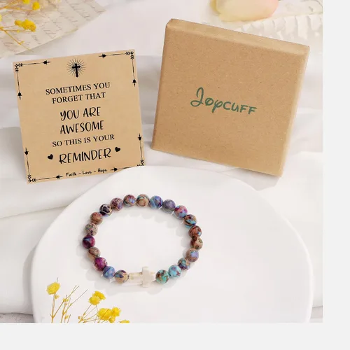 Vista 6 de JoycuFF Christian Gifts, Cross Bracelet for Women Girls, Faith Easter Catholic Religious Christian Jewelry, Meaningful Baptism Communion Natural