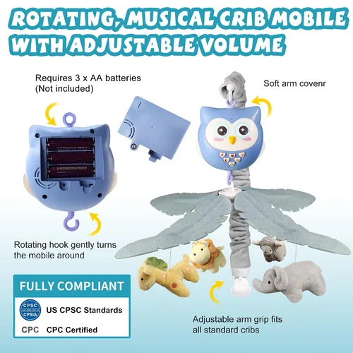 Vista 6 de Cuna móvil para bebé con música y luces para niños, animales móviles musicales para cuna, juguetes para niñas, juguetes colgantes, portátil, safari