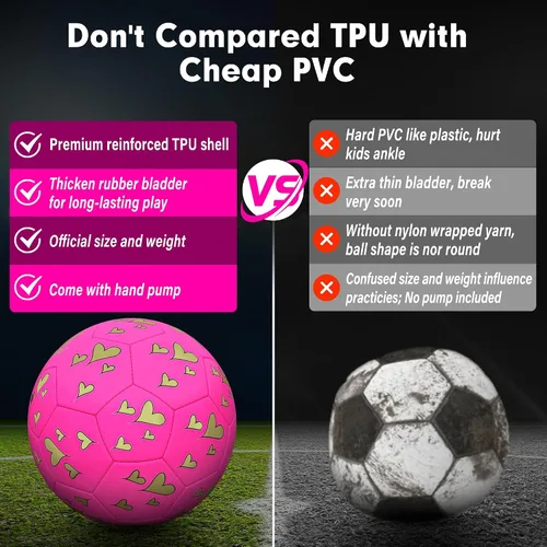 Vista 2 de Soccer Balls Size 3 for Girls Soccer Ball for Kids Aged 4-6 6-8 Beginners Outdoors Sports Ball Recreation Playing Ball Birthday Christmas Back to