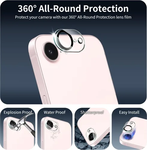 Vista 6 de Paquete de 2+2 protectores de pantalla de vidrio templado antiluz azul y protector de lente de cámara para iPhone 17e/16e, protección ocular