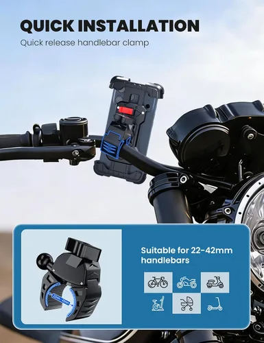 Vista 5 de Grefay Soporte universal para teléfono de bicicleta, soporte universal para teléfono de motocicleta con rotación de 360 grados para teléfonos