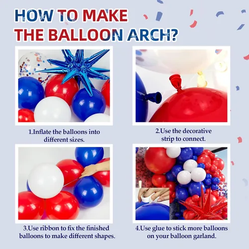 Vista 3 de Kit de arco de guirnalda de globos rojos, blancos y azules con globos