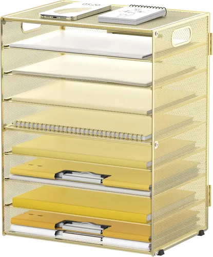 Vista 14 de DALTACK - Organizador de escritorio con bandeja de cartas de 9 niveles con asas, organizador de archivos de malla, organizador de escritorio