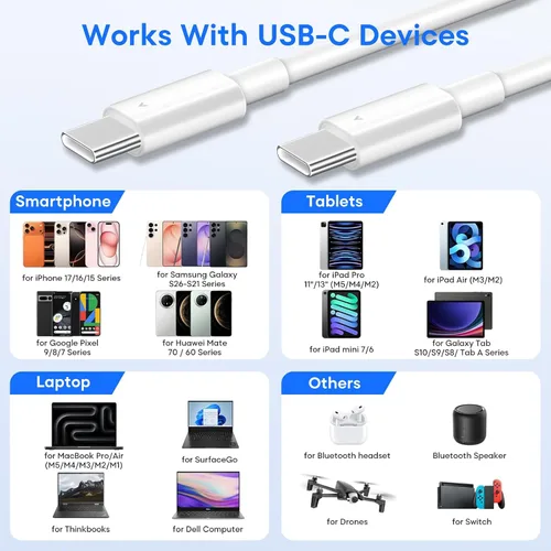 Vista 7 de DFLASHS Paquete de 4 cables USB C de carga rápida de 60 W para iPhone
