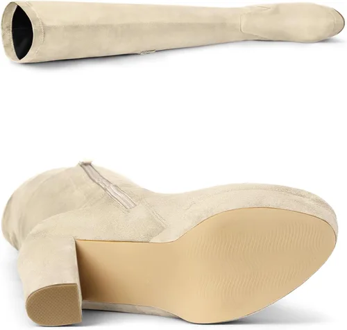 Vista 5 de Allegra K Botas altas sobre la rodilla con tacón de bloque y plataforma para mujer