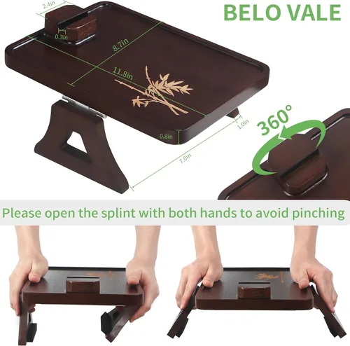 Vista 2 de Bandeja de brazo de sofá de madera tallada de bambú, bandeja de reposabrazos de sofá de tamaño normal de 11.8 x 8.6 pulgadas, no requiere
