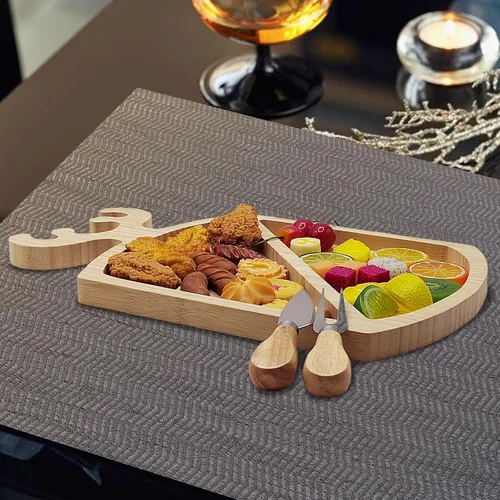 Vista 4 de Tabla de charcutería personalizada de bambú para quesos y cuchillos, divertida tabla de aperitivos de hojas de árbol de Navidad, tablero