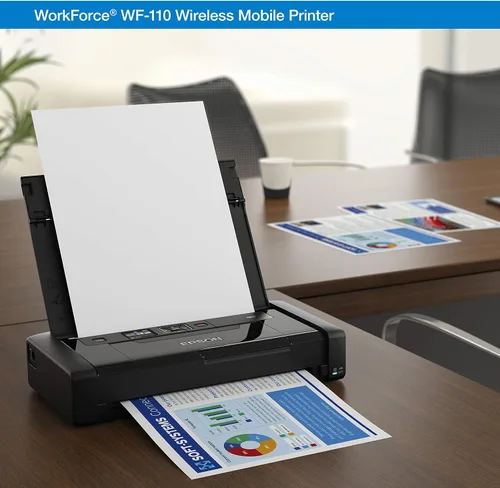 Vista 4 de Epson Workforce WF-110 Impresora móvil inalámbrica a color, blanca, pequeña, negra