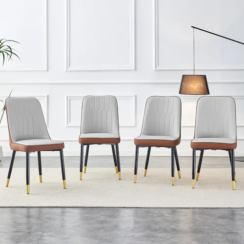 Vista 31 de Juego de 2 sillas de comedor modernas, color negro, sillas de cocina de piel sintética, sillas laterales tapizadas con patas de metal, sillas sin