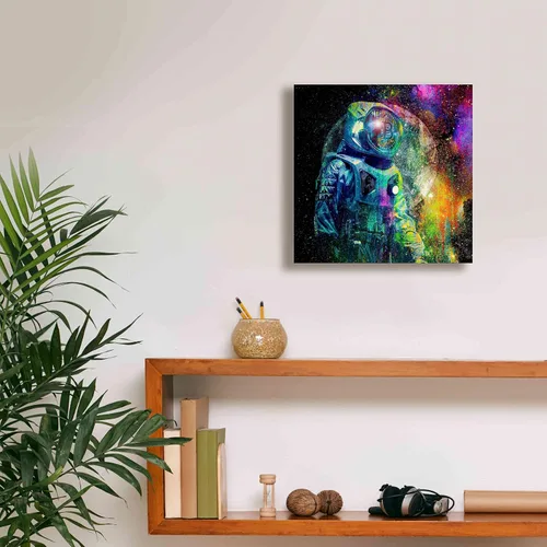 Vista 8 de Epic Graffiti 'BTC Bitcoin Moonlanding', arte de pared en lienzo, 12 x 12 pulgadas
