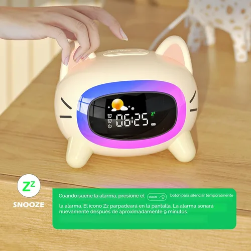 Vista 5 de ANALOI Reloj despertador para niños, reloj despertador Ok to Wake para niños, reloj de luz nocturna para dormitorio, reloj despertador para gatos