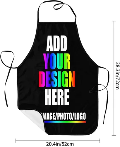Vista 2 de HooSo Delantal de cocina personalizado, diseño de nombre, logotipo, foto, delantal de poliéster ajustable con dos bolsillos delanteros