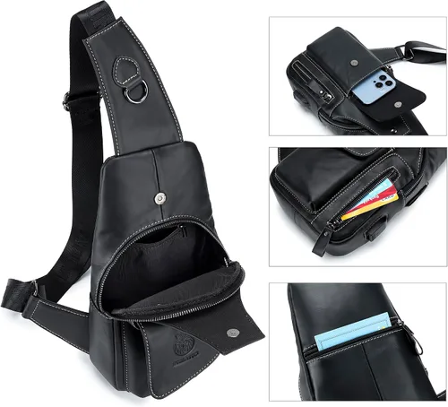 Vista 182 de LUKZIJAES Bolso bandolera de cuero genuino para hombre