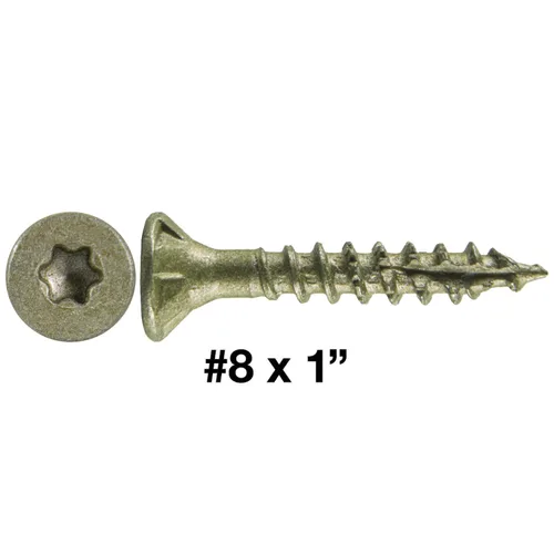 Vista 2 de 8 x 1 revestimiento exterior recubierto de bronce, tornillo de madera multiusos compatible con ACQ, cabeza plana Torx/Star Drive de 1 libra, 288