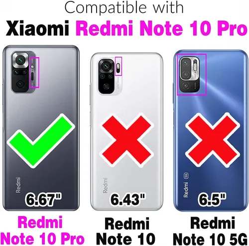 Vista 2 de Asuwish Compatible con Xiaomi Redmi Note 10 Pro Wallet Case Protector de pantalla de vidrio templado, soporte para tarjeta de crédito, correa