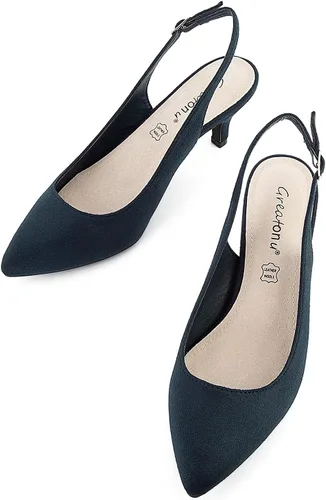 Vista 3 de Greatonu - Zapatos de tacón bajo con puntera puntiaguda y correa detrás del talón para mujer