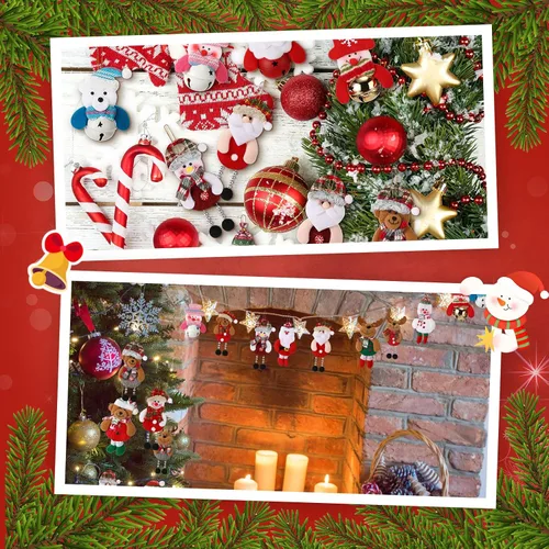 Vista 3 de Skylety 16 adornos de felpa para árbol de Navidad, Papá Noel, muñeco de nieve, oso, decoración de árbol de Navidad, colgantes de alce, muñeco