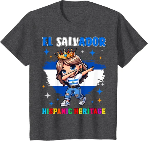 Vista 30 de Camiseta infantil El Salvador Dabbing Girl Hispanic Heritage Celebration, Negro