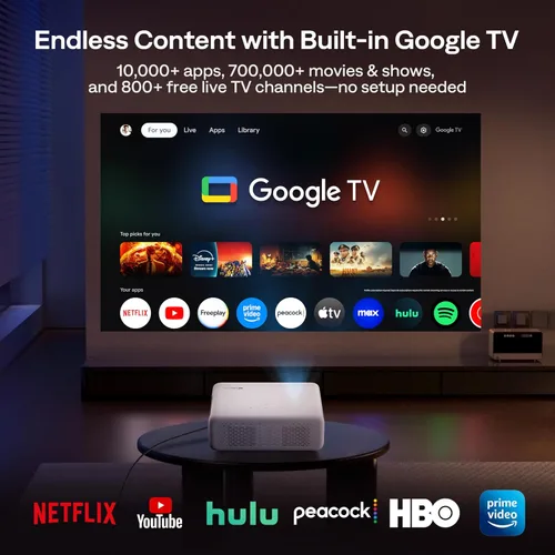 Vista 3 de Aurzen EAZZE - Proyector inteligente compatible con Google TV D1G 4K con WiFi y Bluetooth, enfoque automático y Keystone, Dolby Audio, Zoom