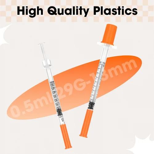Vista 4 de Jeringa de 0.5 ml con tapa, 29G 1/2" 13mm 1/2cc, jeringas desechables en paquete individual, paquete de 20 Paquete individual desechable