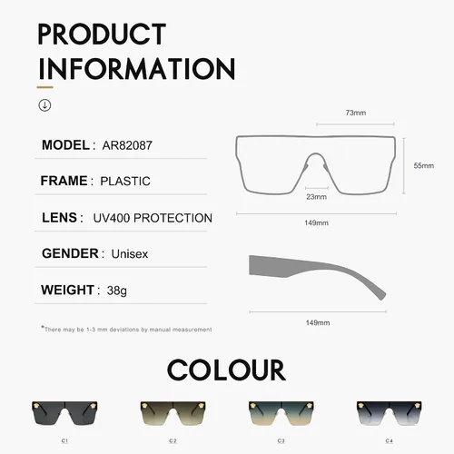 Vista 24 de Allarallvr Gafas de sol cuadradas de gran tamaño para mujeres hombres vintage de moda clásica gafas de sol de sol para mujer AR82087