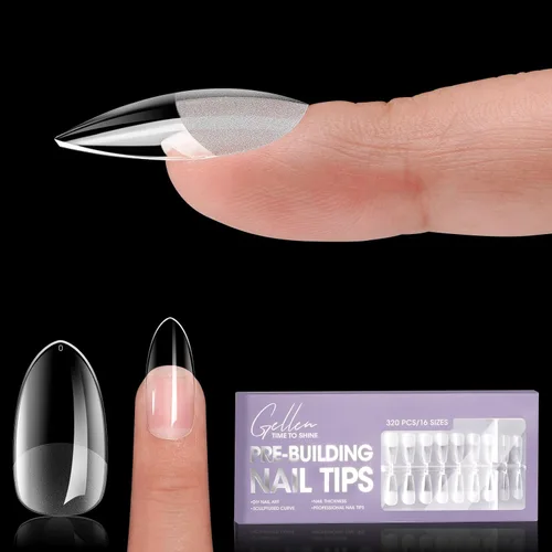 Vista 10 de Gellen - Puntas de uñas cortas de almendra, 504 unidades, gel suave transparente de cobertura completa, 12 tamaños Almendra corta transparente